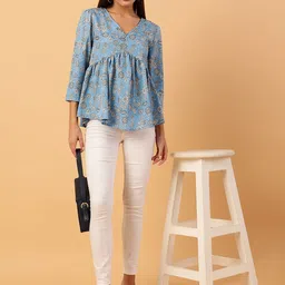 NEESH Women Geometric Printed Gathered or Pleated V-Neck A-Line Top-15