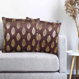Vinayaka Fab Brown And Gold-Toned 2 Pieces Floral Printed Velvet Square Cushion Covers-image-37