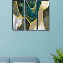Aura Grey & Green 3 Pieces Abstract Wooden Wall Art-8