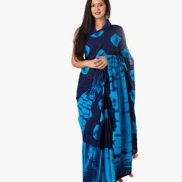 TROPWEAR Bandhani Block Print Pure Cotton Saree-image-57