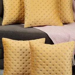Decorative Dot Design Set of 5, Yellow Color Velvet Cushion Covers-12