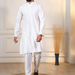 PulseIQ Men Long Sleeve Mandarin Collar Pure Cotton Kurta with Pyjamas-picture-16