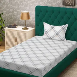 HOSTA HOMES White & Grey Geometric 300 TC Single Bedsheet with 1 Pillow Covers-image-64