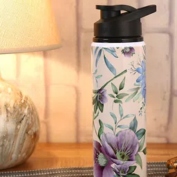 PENTADECO Off White & Blue Single Aluminium Printed Single Wall Vacuum Water Bottle-18