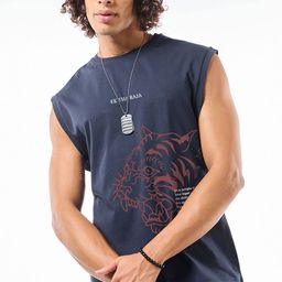Bewakoof Men's Navy Blue Ektha Raja Graphic Printed Boxy Fit Vest-image-38