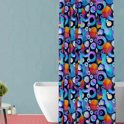 ArtzFolio Blue & Orange-Coloured Printed Waterproof Shower Curtain-99