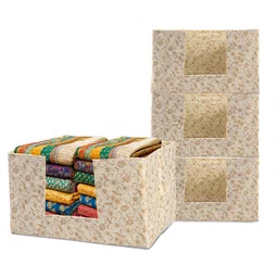 Kuber Industries Cream-Coloured & Brown 4 Pieces Floral Printed Drawer Organisers-85