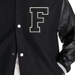 Be Savage Men Striped Fleece Windcheater and Water Resistant Leather Jacket image 2