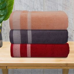 Myntra Elegant Homes Peach-Coloured & Purple 3 Piece Cotton 400 GSM Towel Set-image-60