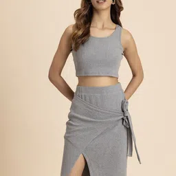 Moomaya Sleeveless Crop Top With Skirt Co-Ords-picture-21