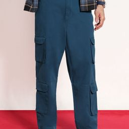 Urbano Fashion Men Denim Blue Stretchable Loose Fit Cargo Chino Pant with 8 Pockets-image-75