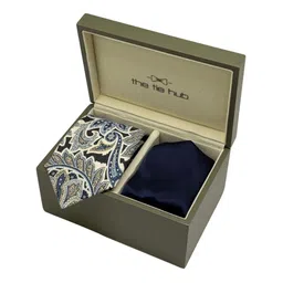 The Tie Hub Men Paisley Silk Necktie with Navy Blue Pocket Square Gift Set-image-19