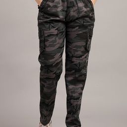ADBUCKS Women Camouflage Printed High-Rise Cotton Cargos Trousers-image-6