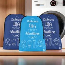 Aura Blue & White 3 Pieces Printed Foldable Laundry Bags-3