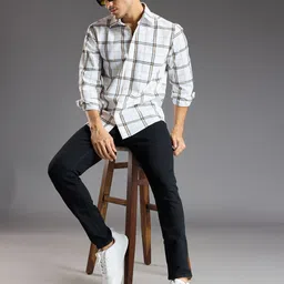 R.Code by The Roadster Lifestyle Co. Men Classic Fit Windowpane Checked Cotton Shirt-image-75