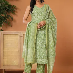 Yufta Paisley Printed Regular Pure Cotton Kurta With Trousers & Dupatta-50