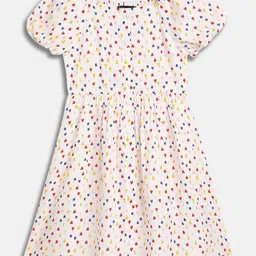 Allen Solly Junior Girls Printed Square Neck Puff Sleeve Fit and Flare Dress-picture-21