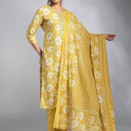 Moda Rapido Women Floral Printed Cotton Kurta with Trousers & Dupatta-image-36