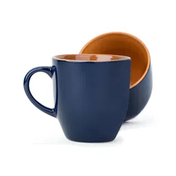 SHAY Blue & Brown Solid Ceramic Glossy Mugs Set of Cups and Mugs-13