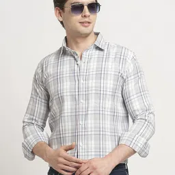 TRYBUY.IN Men Standard Spread Collar Tartan Checked Cotton Casual Shirt-picture-20