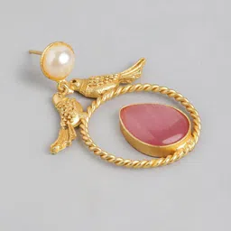 Anouk Gold-Plated Artificial Stones Circular Shaped Drop Earrings image 3