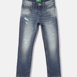 United Colors of Benetton Boys Mid-Rise Slim Fit Mildly Distressed Heavy Fade Jeans-image-13