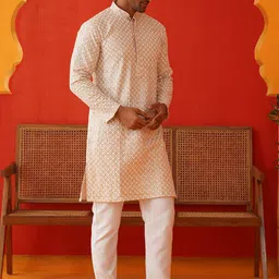 Jompers Men Embroidered Regular Sequinned Kurta with Pyjamas-12