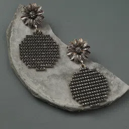 DressBerry Gold-Plated Artificial Stones Studded Contemporary Daisy Cluster Drop Earrings-image-50