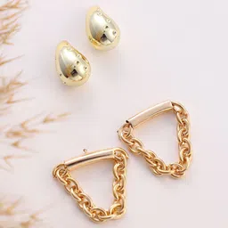 SOHI Set Of 2 Gold-Plated Chain Teardrop Studs Earrings-59