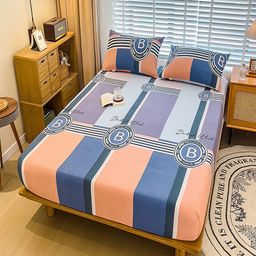 JC HOME Orange & Blue Geometric 220 TC King Bedsheet with 2 Pillow Covers-image-81