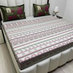 Pure Decor lifestyle Green & Grey Ethnic Motifs 300 TC King Bedsheet Set- 2.74 m x 2.74 m-picture-43