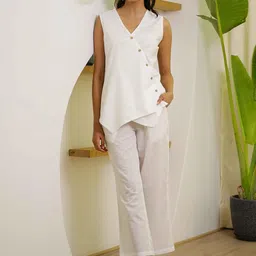 FLAVIA CREATION Printed V-Neck Sleeveless Pure Cotton Top With Palazzo-picture-19