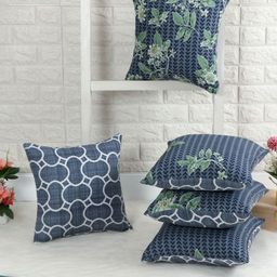 IVAZA Blue & Green Set of 5 Floral Square Cushion Covers-40