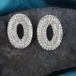 StyleCast Silver-Plated Rhinestone Studded Oval Shaped Drop Earrings-image-58