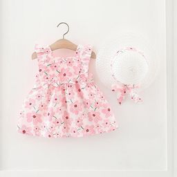 LULU & SKY Girls Floral Printed Dress With Hat-image-57