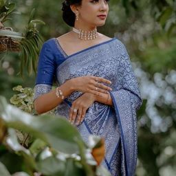 CaniBani Blue Silk Blend Banarasi Sarees-image-50