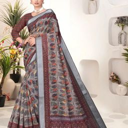 HERE&NOW Linen Blend Saree-image-34