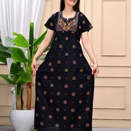 MAYA PRINT Women Printed Pure Cotton Maxi Nightdress-image-64