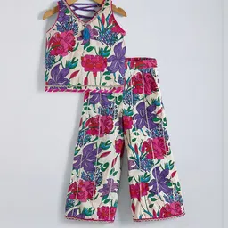 Hopscotch Girls Floral Printed Cotton Top with Palazzos-picture-1