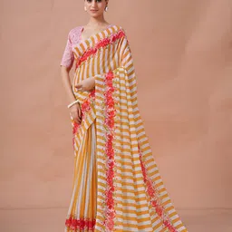 Garden Vareli Striped Printed Pure Georgette Saree With Unstitched Blouse Piece-image-49