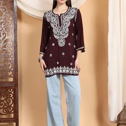 Poshak Chikan Studio Ethnic Motifs Embroidered Chikankari Modal Chikankari Kurti-23