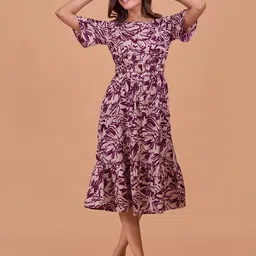 Fashfun Floral Print Bell Sleeve Fit & Flare Midi Dress-image-63