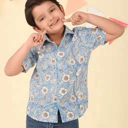 Fabindia Boys Spread Collar Floral Printed Cotton Casual Shirt-image-44