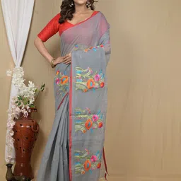 DipDiya Ethnic Motifs Embroidered Taant Saree-image-28