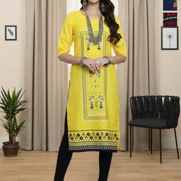 HERE&NOW Selection of 3 Geometric Printed Round Neck Straight Kurtas-49