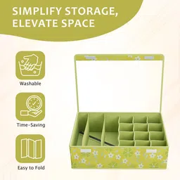 Kuber Industries Green 5 Pcs Printed Reusable Drawer Organisers With Transparent Lid image 3