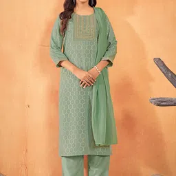 Laxmipati Women Geometric Printed Regular Straight Kurta & Trousers With Dupatta-11