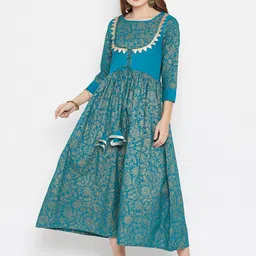 Dillen Floral Printed Fit and Flare Midi Kurta-image-99
