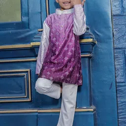 Stuffie Land Boys Floral Embroidered Regular Sequinned Dupion Silk Kurta with Pyjamas image 3