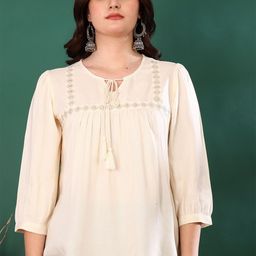 YASH GALLERY Women Embroidered Keyhole Neck Top-45